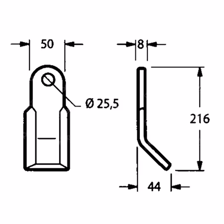Couteau de broyeur 216x50x8 mm Ø25.5 mm