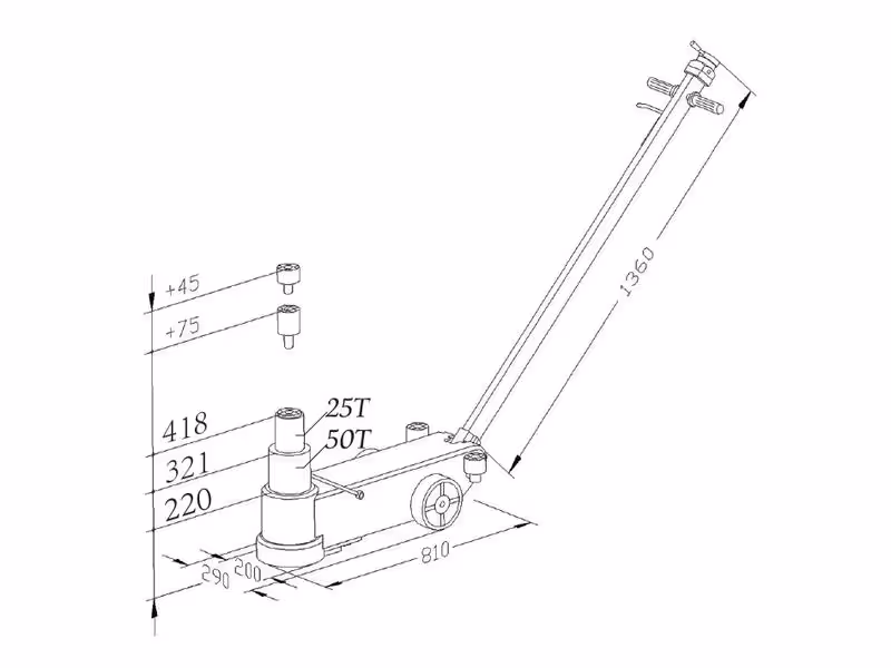 Cric rouleur pneumatique 50T