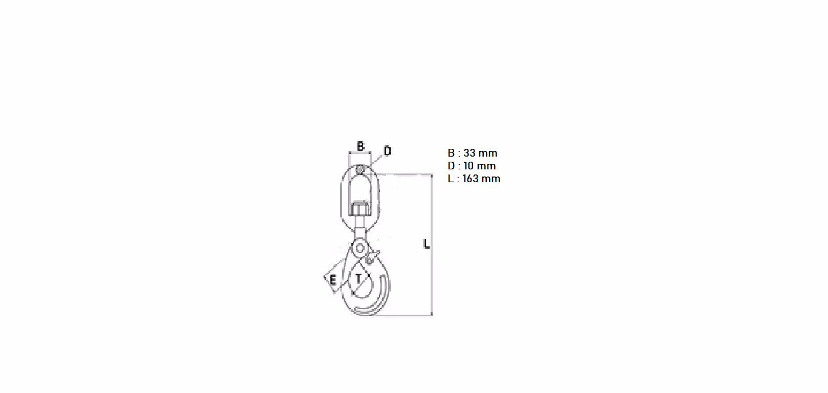Crochet à linguet tournant Ø10 mm capacité 1.6T