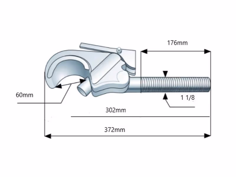 Crochet barre de poussée fileté - Cat. 3 (Ø32mm), Filetage: 1-3/8 - Droit