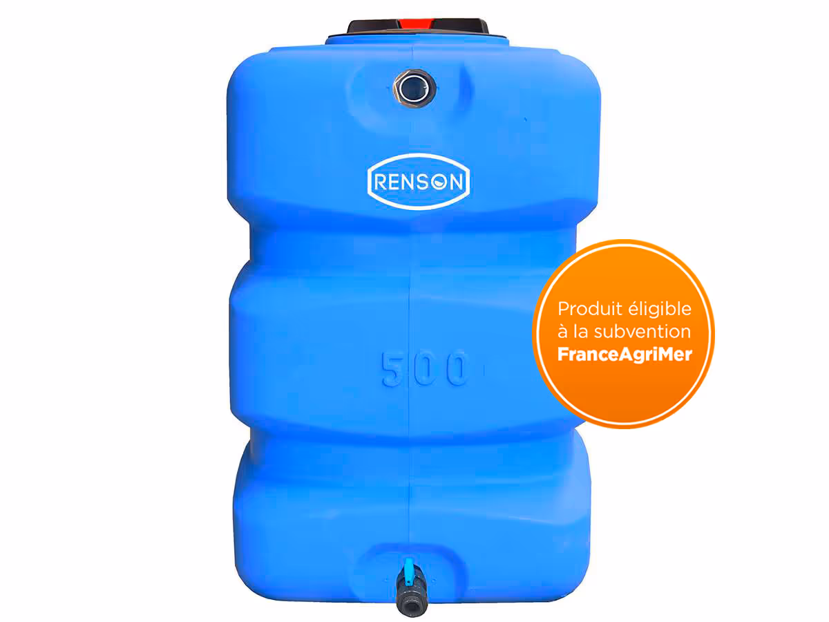 Cuve à eau 500L verticale bleue espace reduit pré-équipée
