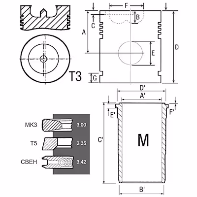 Cylindré chemise-piston-segements RE65969 | John deere