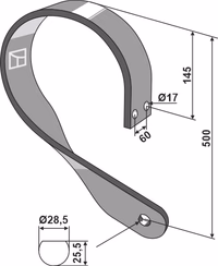 Dent à ressort 90x13 mm fixation verticale côté droit