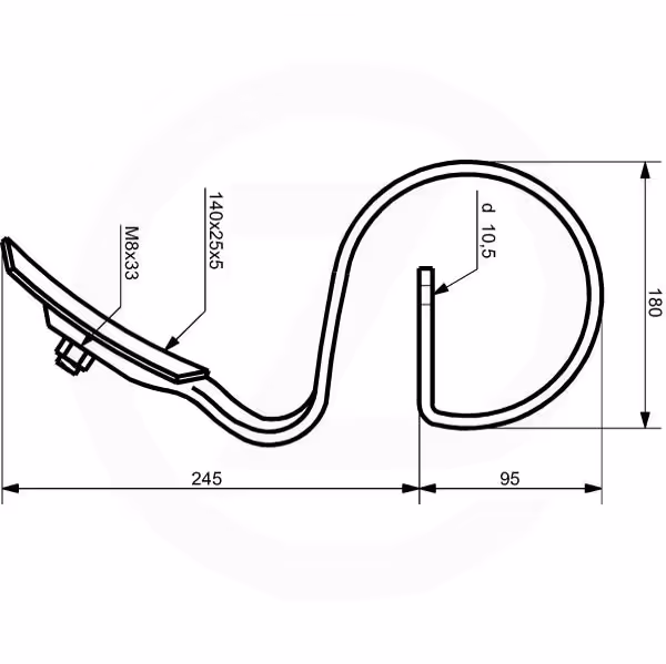 Dent vibroculteur arrière 25x8mm pour Rau Adaptable