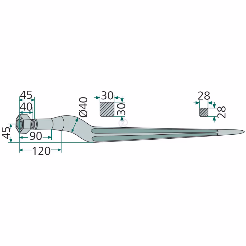 Dent de chargeur coudée 840 mm 40 mm Adaptable