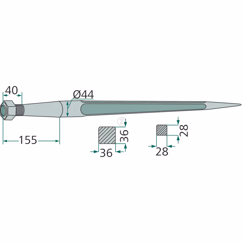 Dent de chargeur droite 840 mm 44 mm Adaptable