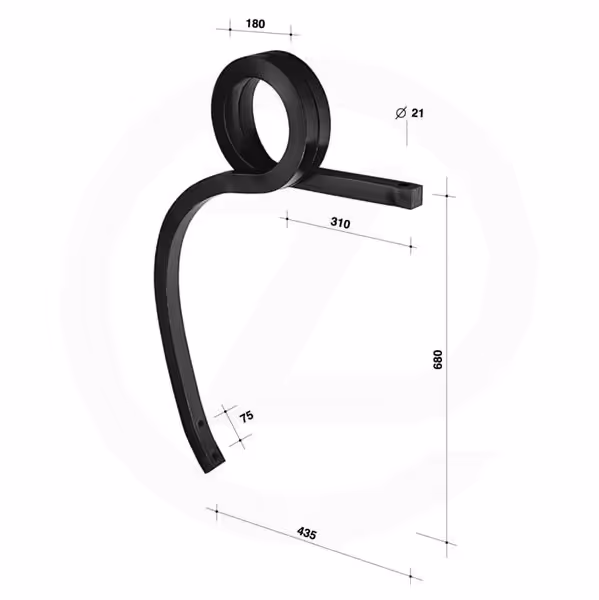 Dent cultivateur carrée 40x40x680mm Gauche Adaptable