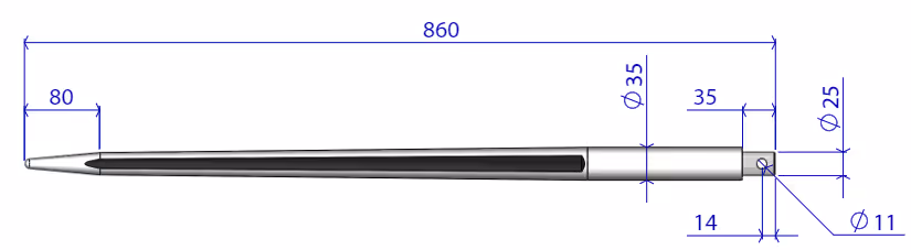 Dent de chargeur droite 860 mm 35 mm Adaptable