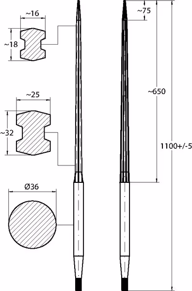 Dent de chargeur droite Ø36 mm M22x1.5