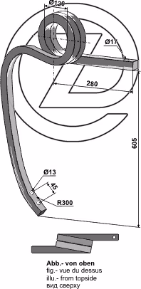 Dent cultivateur en spirale Droite Adaptable