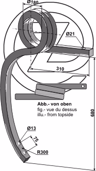 Dent cultivateur en spirale Droite Adaptable