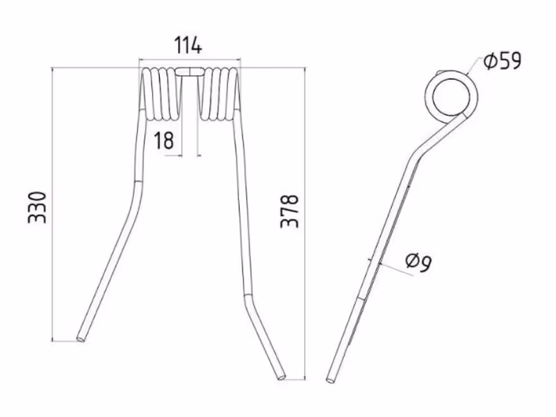 Dent de Faneuse - Gauche - Longueur: 378mm, Largeur: 114mm, Ø9mm - Remplacement pour PZ, Fransgard, Pottinger, Sitrex Correspond à: PZ110 - Vendu par 20