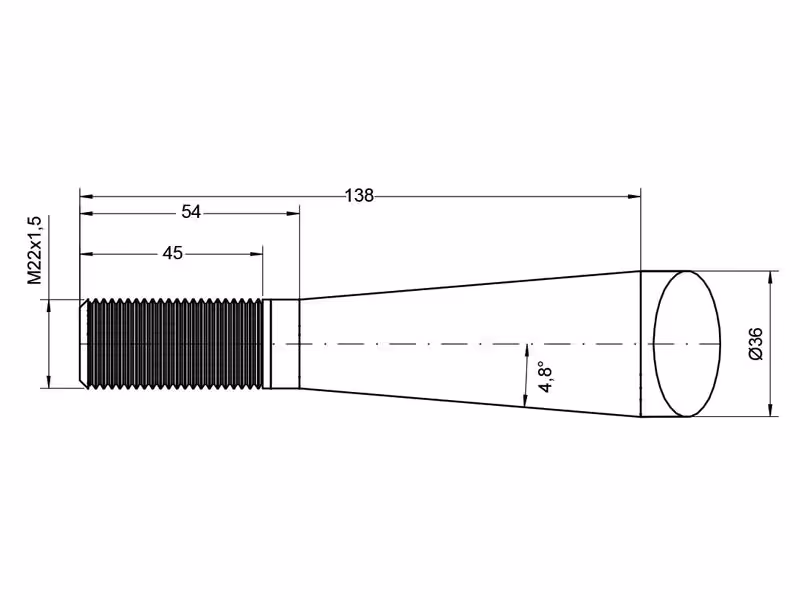 Dent de fourche - Droite 680mm, Filetage: M22 x 1.50 (H - fluted)