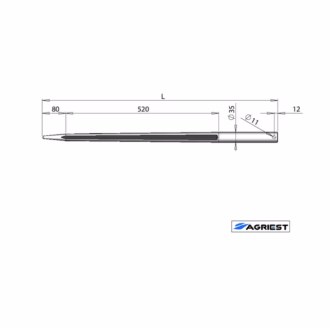 Dent de fourche ø35 lg 850 percee ø11
