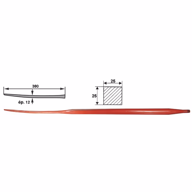 Dent de fourche ø36 lg 1100 m20x1.5 a spatule