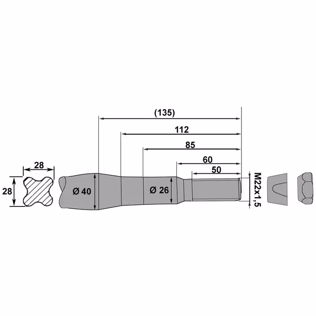 Dent de fourche ø40 lg 1400 m22x1.5 cc  sdt