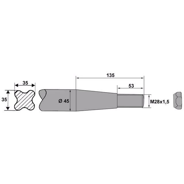 Dent de fourche ø45 lg 980 m28x1.5 cl   sdt