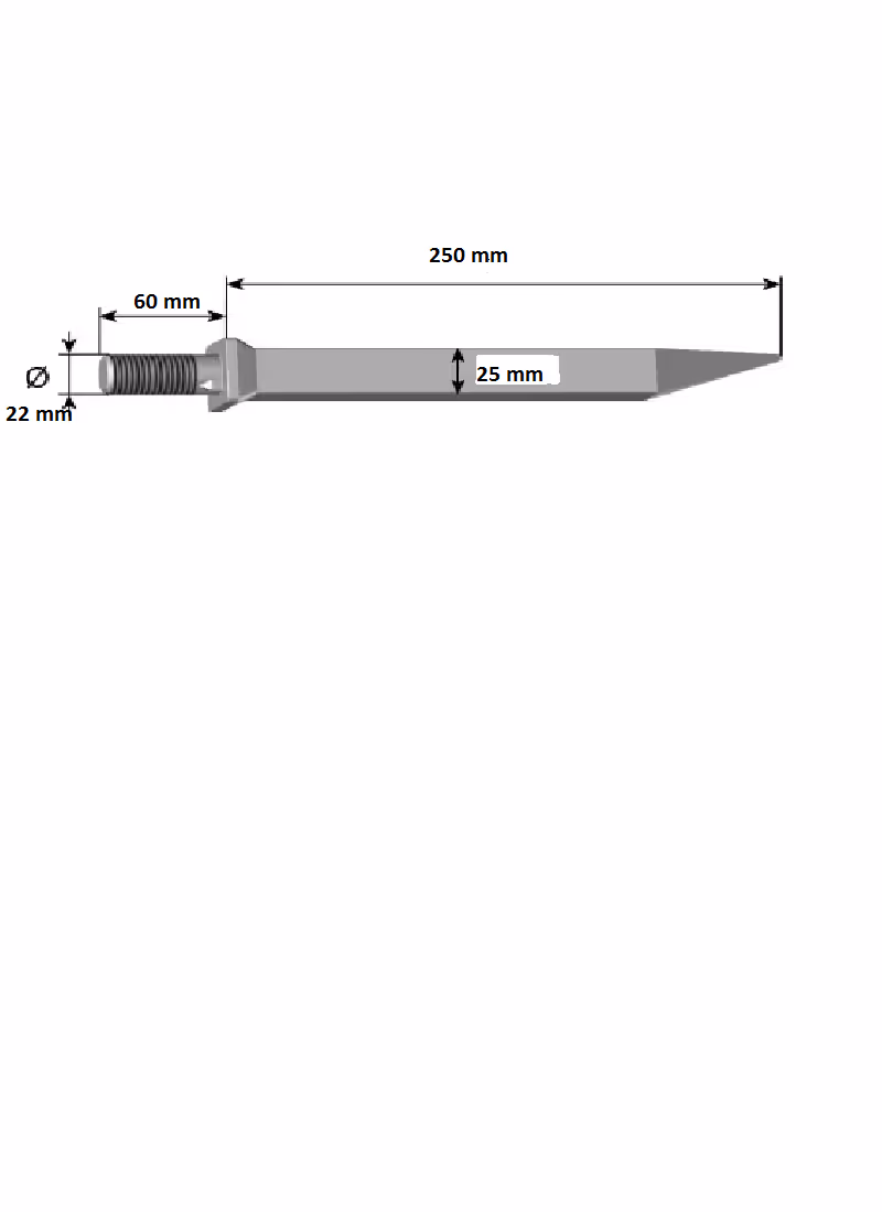 Dent de herse B-CE 25x22x250mm Adaptable