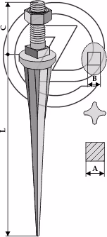 Dent de herse conique à ailette droite Adaptable