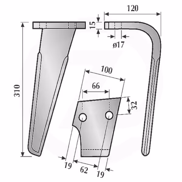 Dent de herse rotative Rabe KG30 Droite 8404.50.01, 84045007 Adaptable