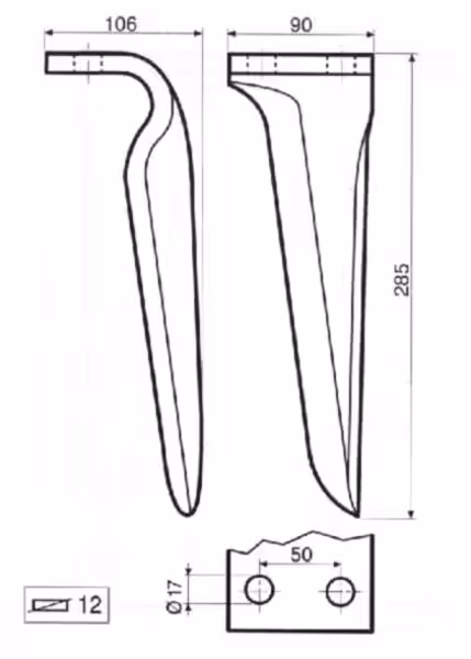 Dent de herse rotative Gauche Maschio M27100209R adaptable