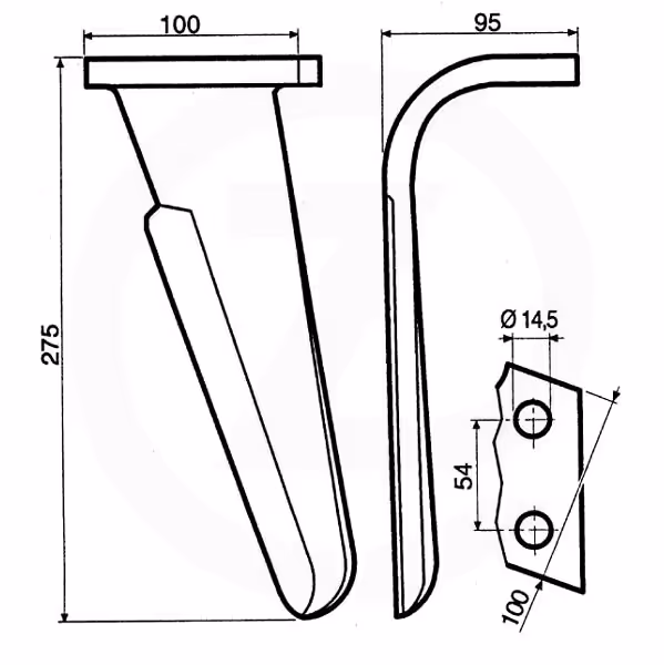 Dent de herse rotative pour Perugini Droit Adaptable