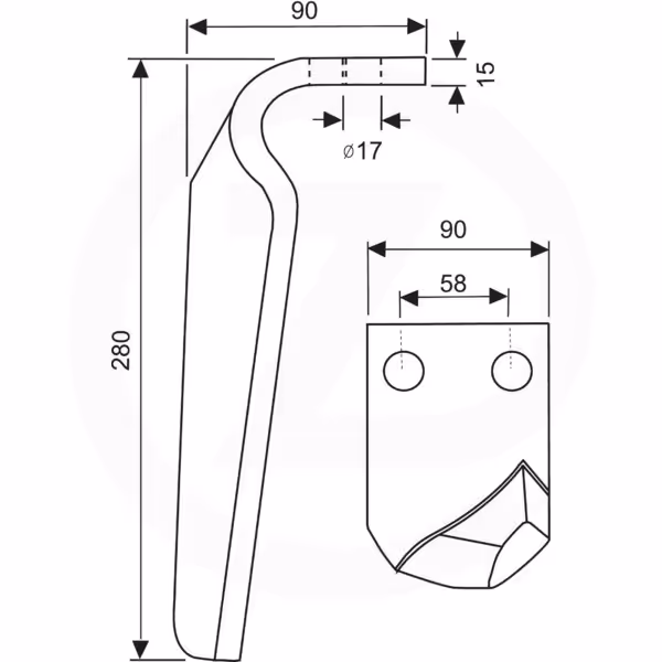 Dent de herse rotative Carraro Droite 155216 Adaptable