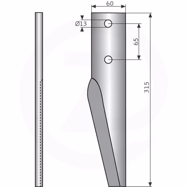 Dent de herse rotative Droite Adaptable