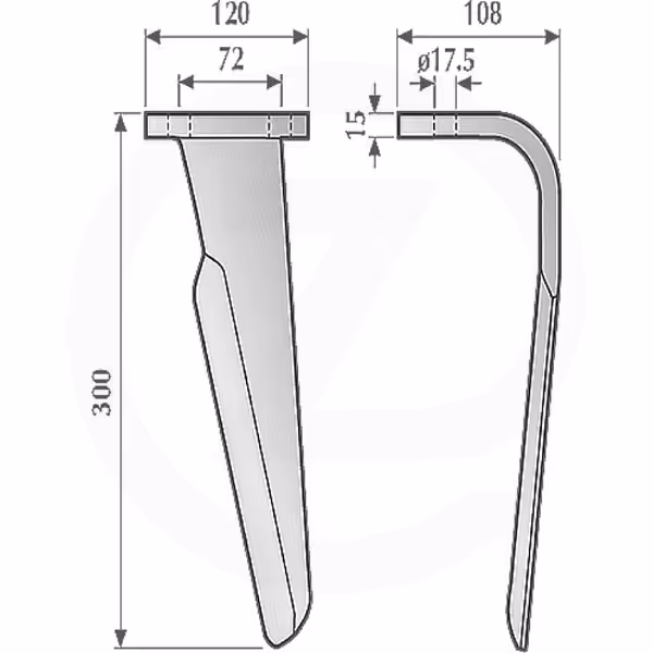 Dent de herse rotative Celli Gauche 622604 Adaptable