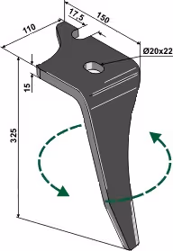 Dent de herse rotative Vogel et noot Gauche KZ200002 Adaptable