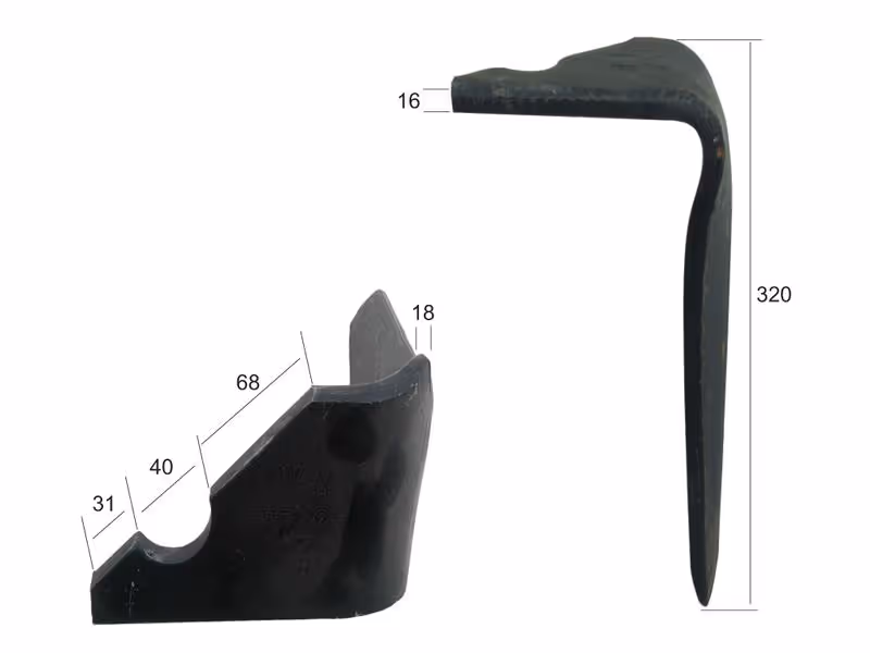 Dent de herse rotative Maschio. 100x15x325mm Gauche. Ø trou 15mm. Correspond à: 36100367