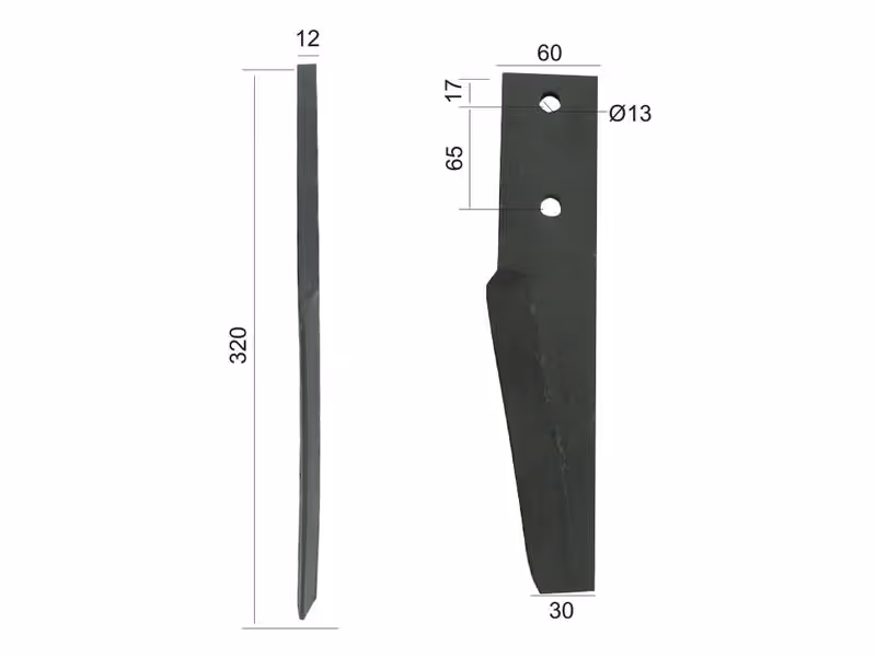 Dent de herse rotative Perugini (Concept-Ransome). 60x12x320mm Entre-axe: 65mm. Ø trou 13mm. - Adaptable - ref B320413/6