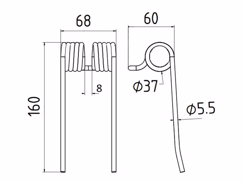 Dent de pick-up, Type Pottinger, Landsberg Longueur: 160mm, Largeur: 68mm, Ø5.5mm Correspond à: 436144