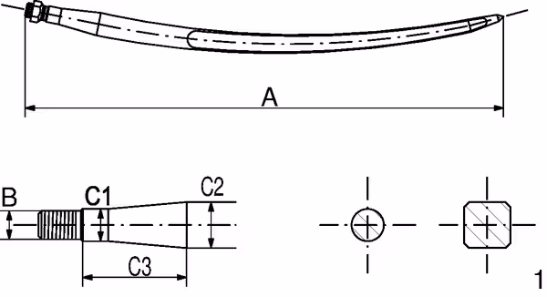 Dent de pince Ø36x680 mm M20x1.5 Adaptable