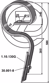 Dent vibroculteur 32x12mm Droite Adaptable