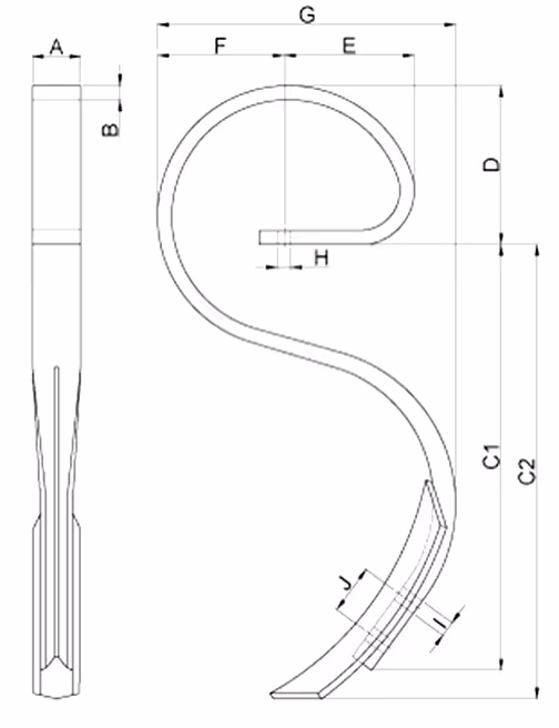 Dent de vibroculteur nue 45x12 mm