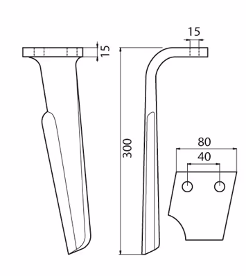 Dent de herse rotative Rabe KG26 Gauche 84091202 Adaptable