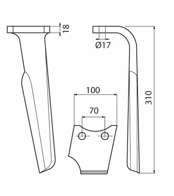 Dent de herse rotative Rabe KG41 Gauche 8423.18.02, 84231802 Adaptable