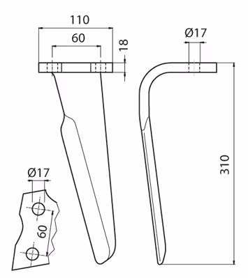 Dent de herse rotative Alpégo 07400 Adaptable