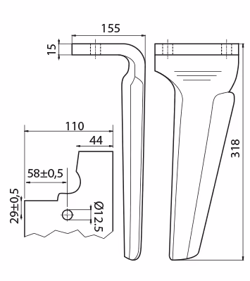Dent de herse rotative Feraboli Master Droite FE7U00037, 7U00037, U00037 Adaptable