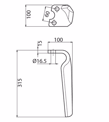 Dent de herse rotative Howard HK30/40 Droite 185506 Adaptable