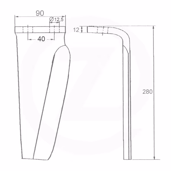 Dent de herse rotative Muratorie 180/70x8mm Droite Adaptable