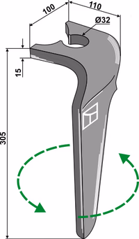 Dent pour herses rotatives 305mm, gauche