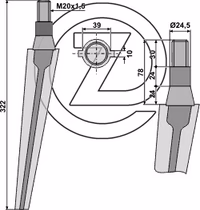 Dent de herse rotative Adaptable
