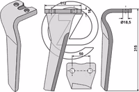 Dent de herse rotative Droite Adaptable