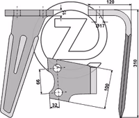 Dent de herse rotative Droite Adaptable