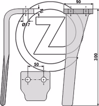 Dent de herse rotative Droite Adaptable