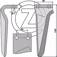 Dent de herse rotative Droite Adaptable