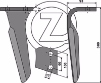 Dent de herse rotative Alpégo Droite D01271 Adaptable