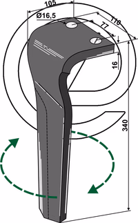 Dent de herse rotative DOWDESWELL Droite 820380 Adaptable